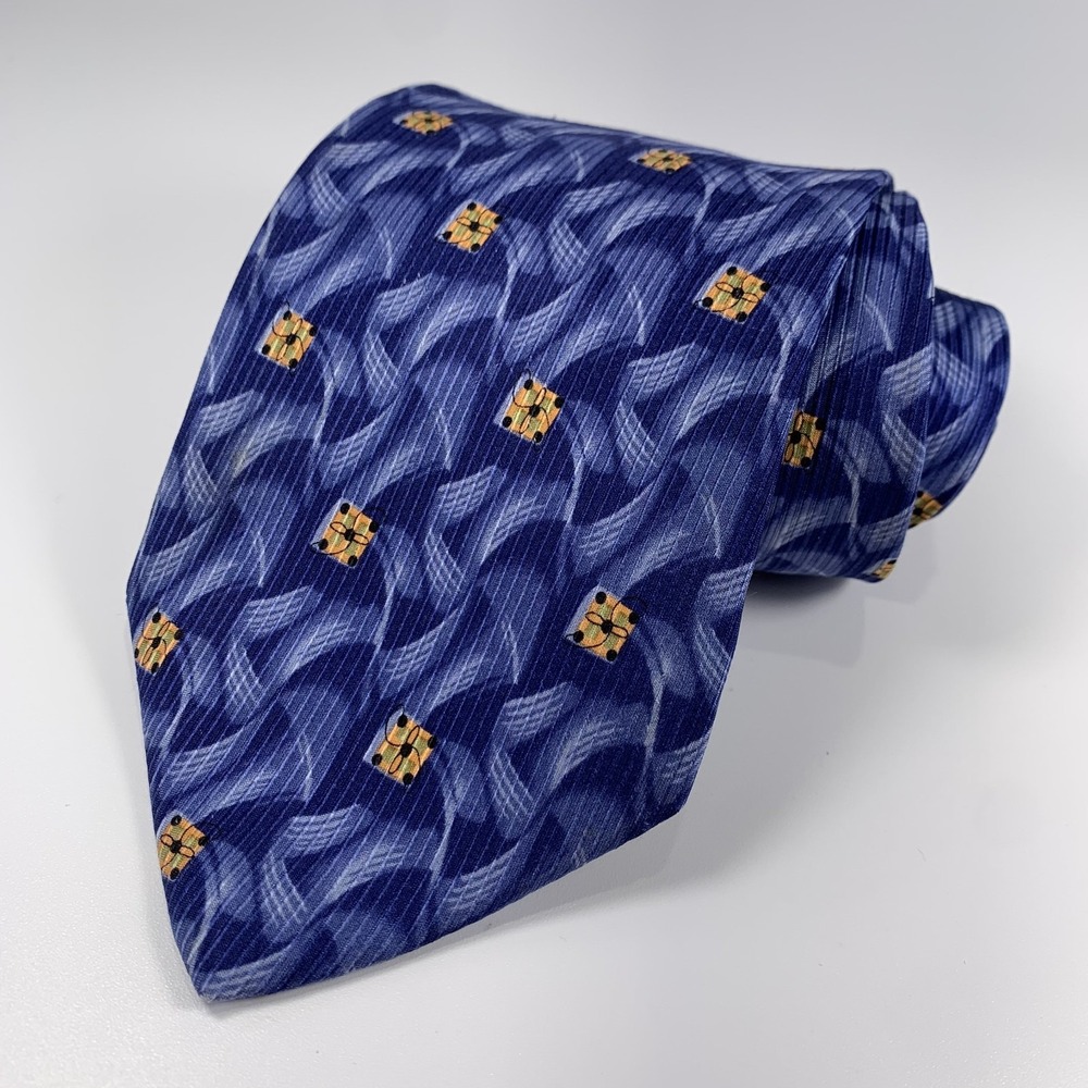 Robert Talbott Best of Class Mens Tie Blue w/ Gold Geometric Shape Repp Silk